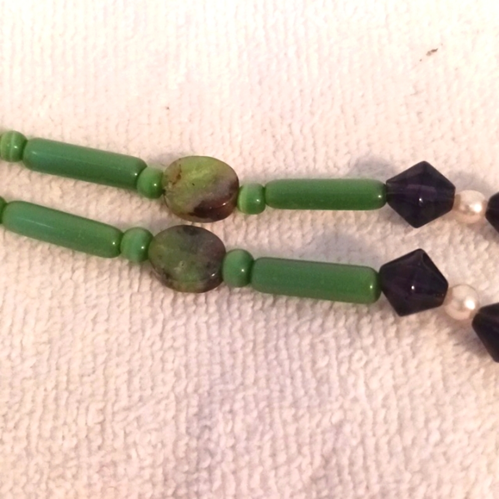 Vintage GEMSTONES 10"Necklace Jade Garnet Pearls Agate Gemstones Southwest Boho - Picture 8 of 9
